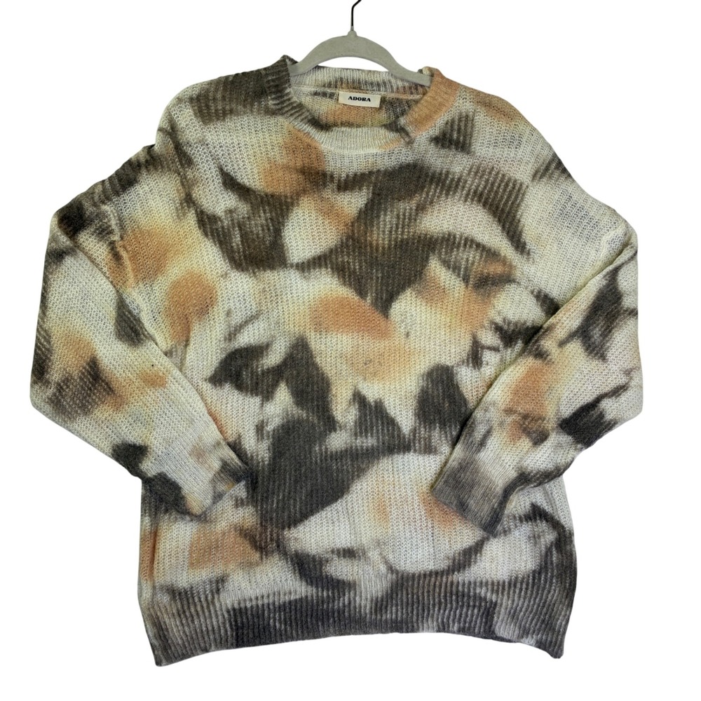 Adora Womens Abstract Print Fuzzy Knit Crew Neck Sweater Oversized Size M